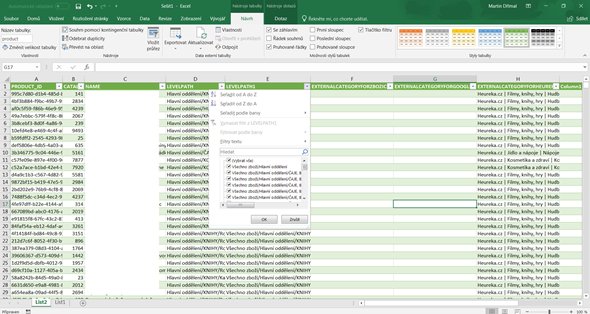 Excel filtr